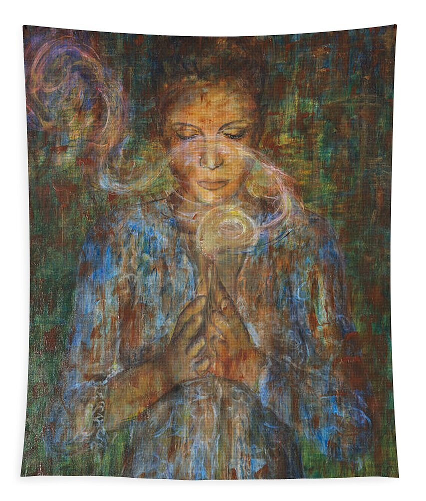 Asian Contemporary Tapestry featuring the painting Devotee by Nik Helbig