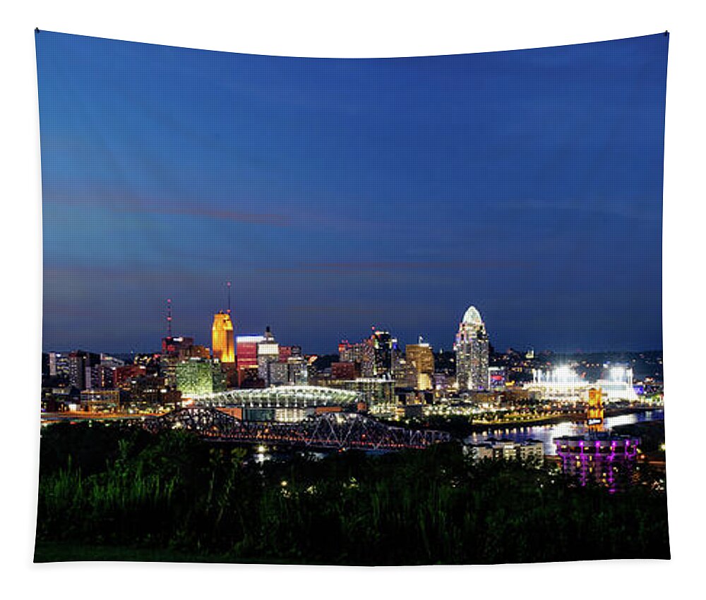 Cincinnati Tapestry featuring the photograph Devou Park View Cincinnati Skyline by Ed Taylor
