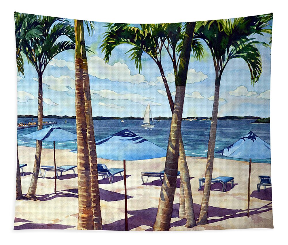 Beach Tapestry featuring the painting Dewey's got the Blues by Mick Williams