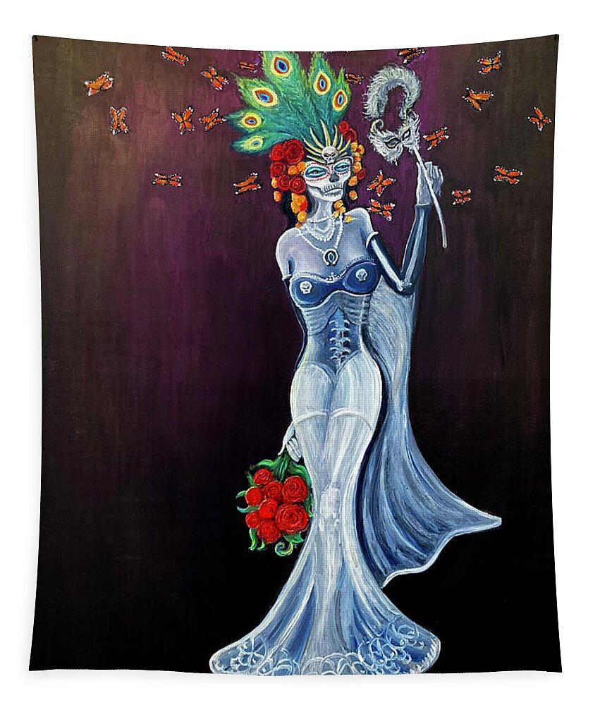 Dia Tapestry featuring the painting Dia de los Muertos 2021 by David Sockrider
