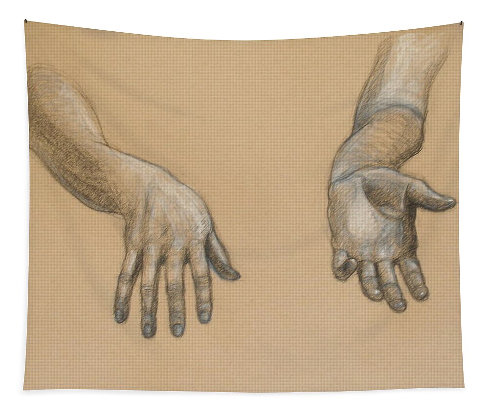 Realism Tapestry featuring the drawing Diane's Hands by Donelli DiMaria