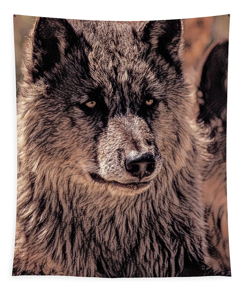 Wolf Tapestry featuring the photograph Digital Enhanced Wolf by MaryJane Sesto