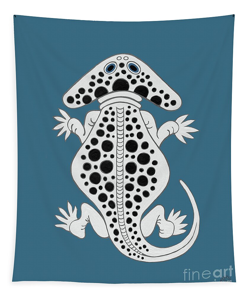 Sea Creature Tapestry featuring the painting Diplocaulus. Blue by Amy E Fraser