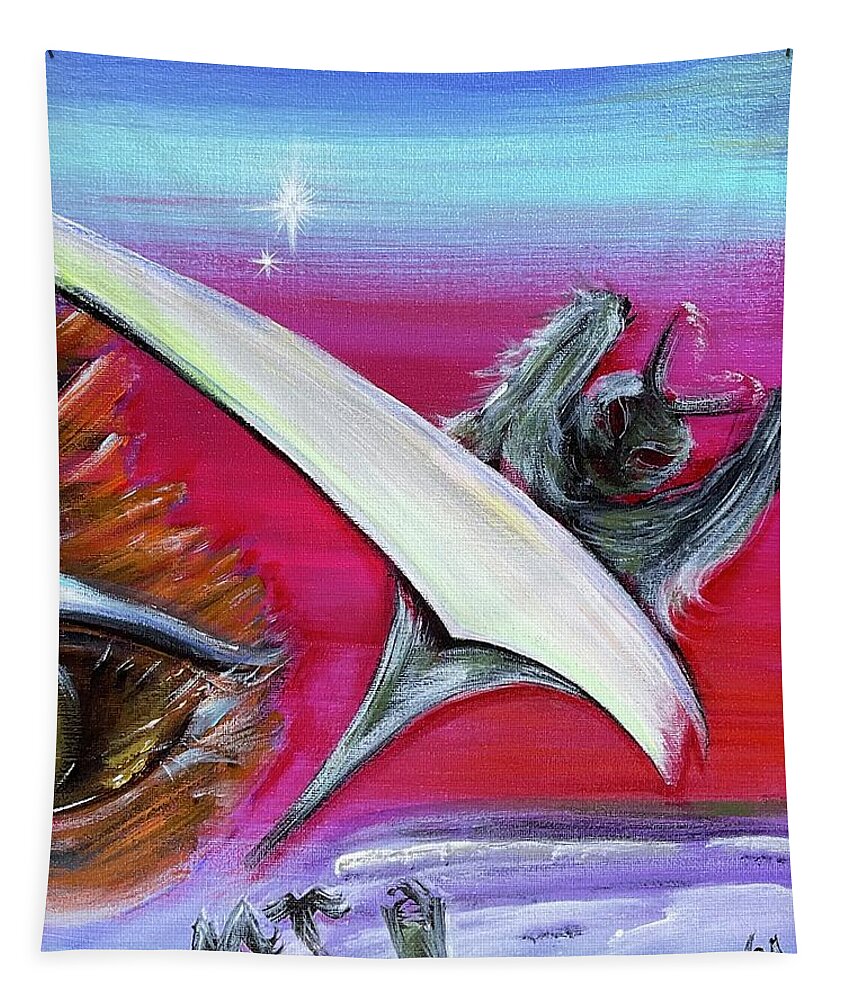 Angel Tapestry featuring the painting Taras Diptych 1 of 2 Fallen Angel Lucifer by Tara Dunbar