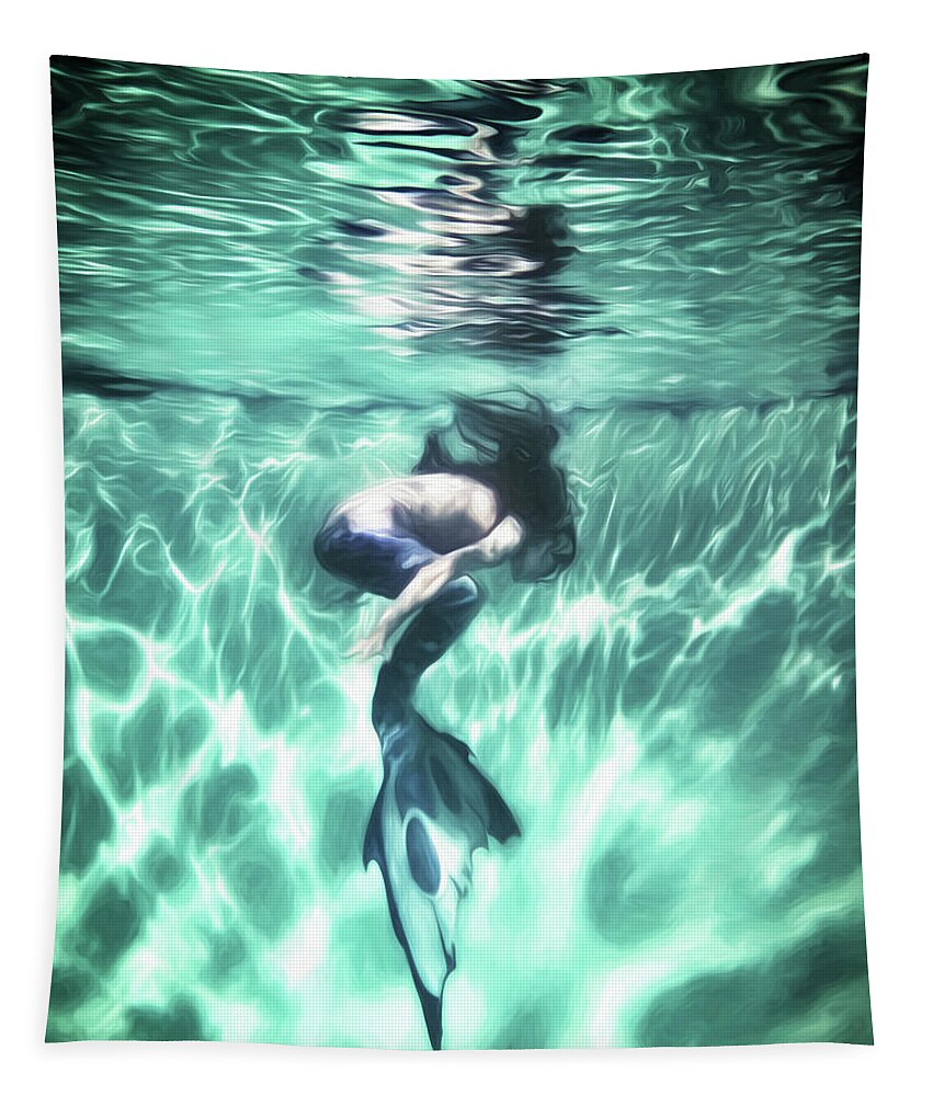 Mermaid Tapestry featuring the digital art Dive Deep by Brad Barton
