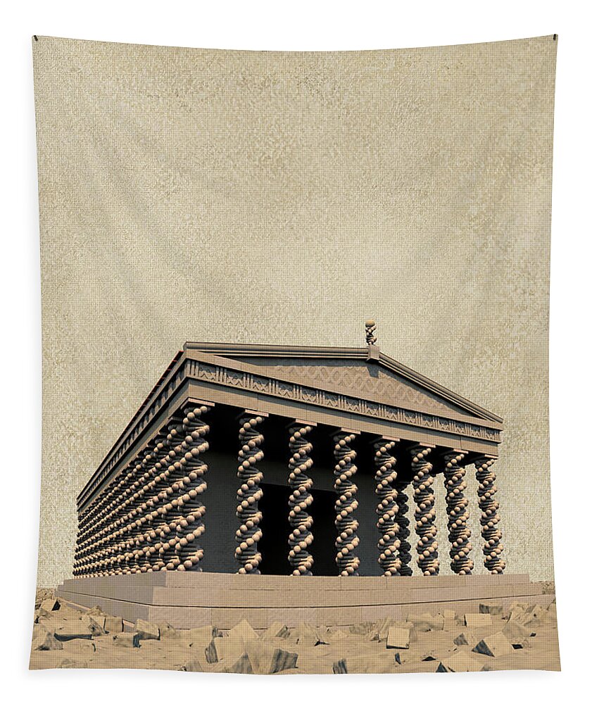 Acropolis Tapestry featuring the digital art DNA Temple by Russell Kightley