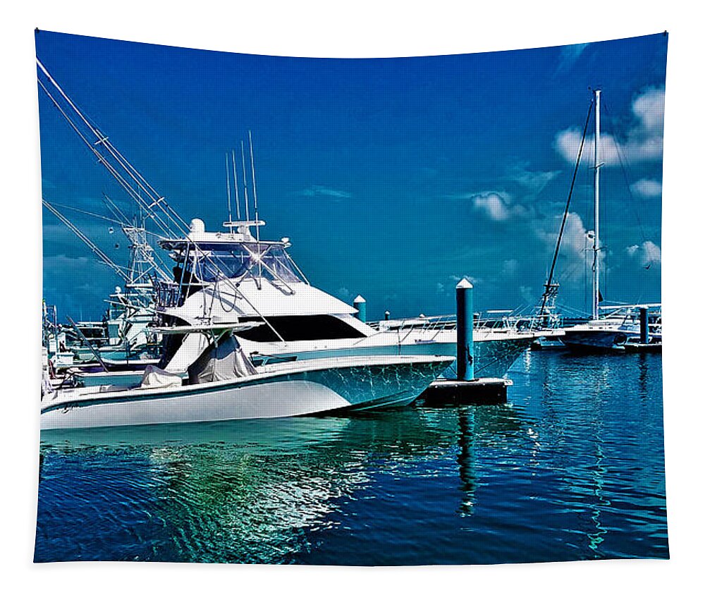 Boat Tapestry featuring the digital art Docks of Key West 2 by Aldane Wynter