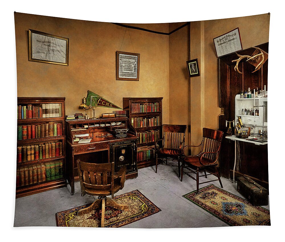 Doc Tapestry featuring the photograph Doctor - The office of Dr Bomar 1917 by Mike Savad