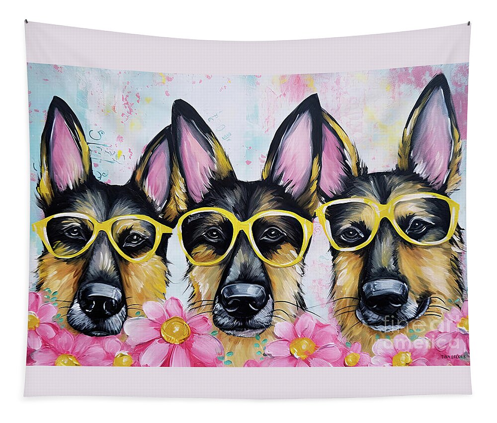 German Shepard Tapestry featuring the painting Dog Days Of Summer by Tina LeCour