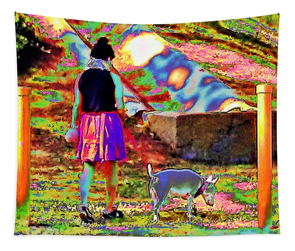 Abstract Tapestry featuring the photograph Dog Walker by Andrew Lawrence