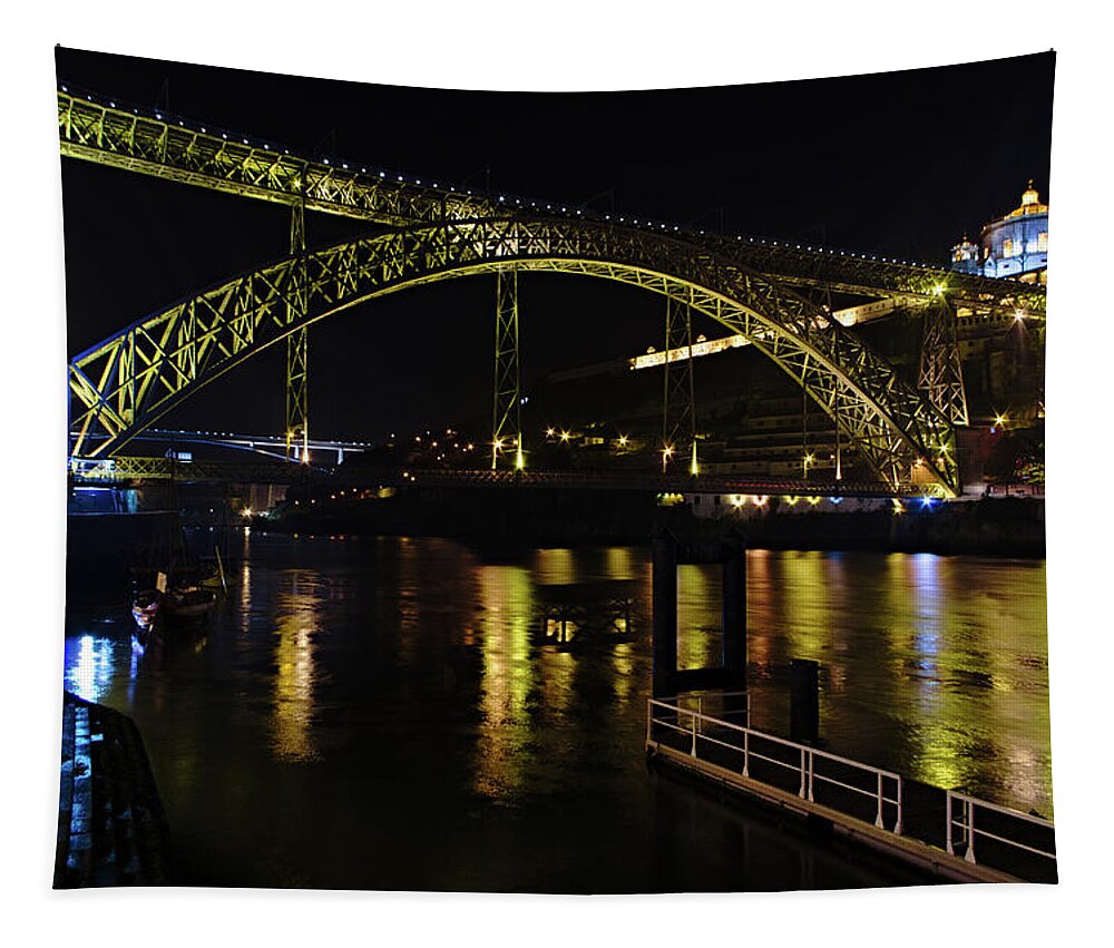 Porto Tapestry featuring the photograph Dom Luis I Bridge at Night in Porto by Angelo DeVal