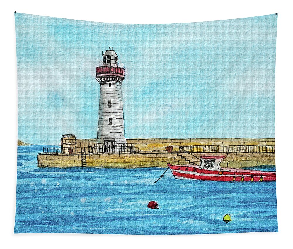 Donaghadee Tapestry featuring the painting Donaghadee Harbour by Nigel R Bell