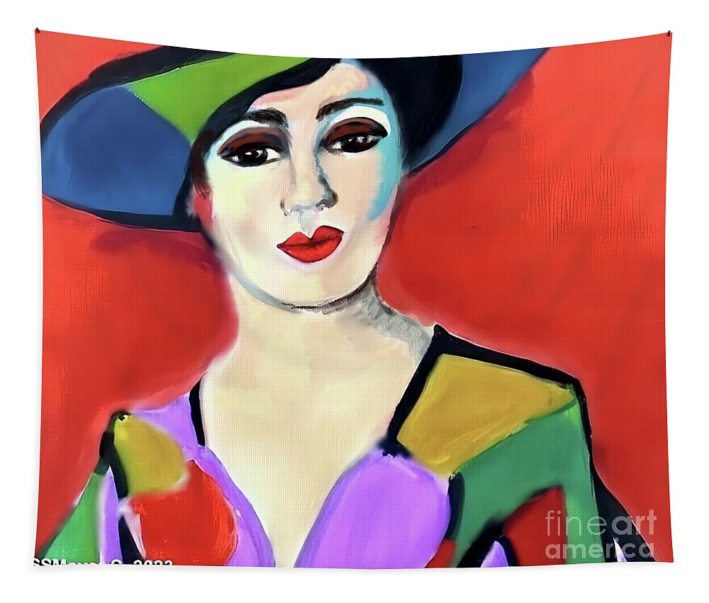 Contemporary Art Tapestry featuring the digital art Donna with Hat by Stacey Mayer