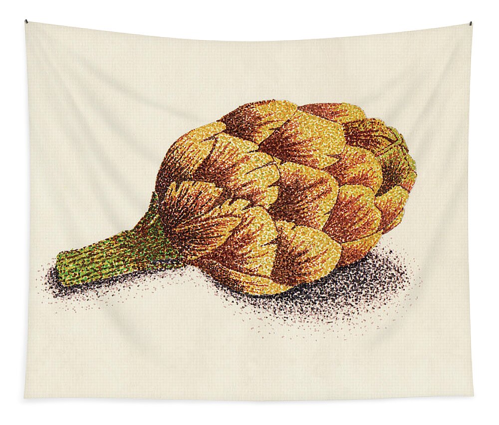 Pointillism Tapestry featuring the drawing Dotted Artichoke by Heather E Harman