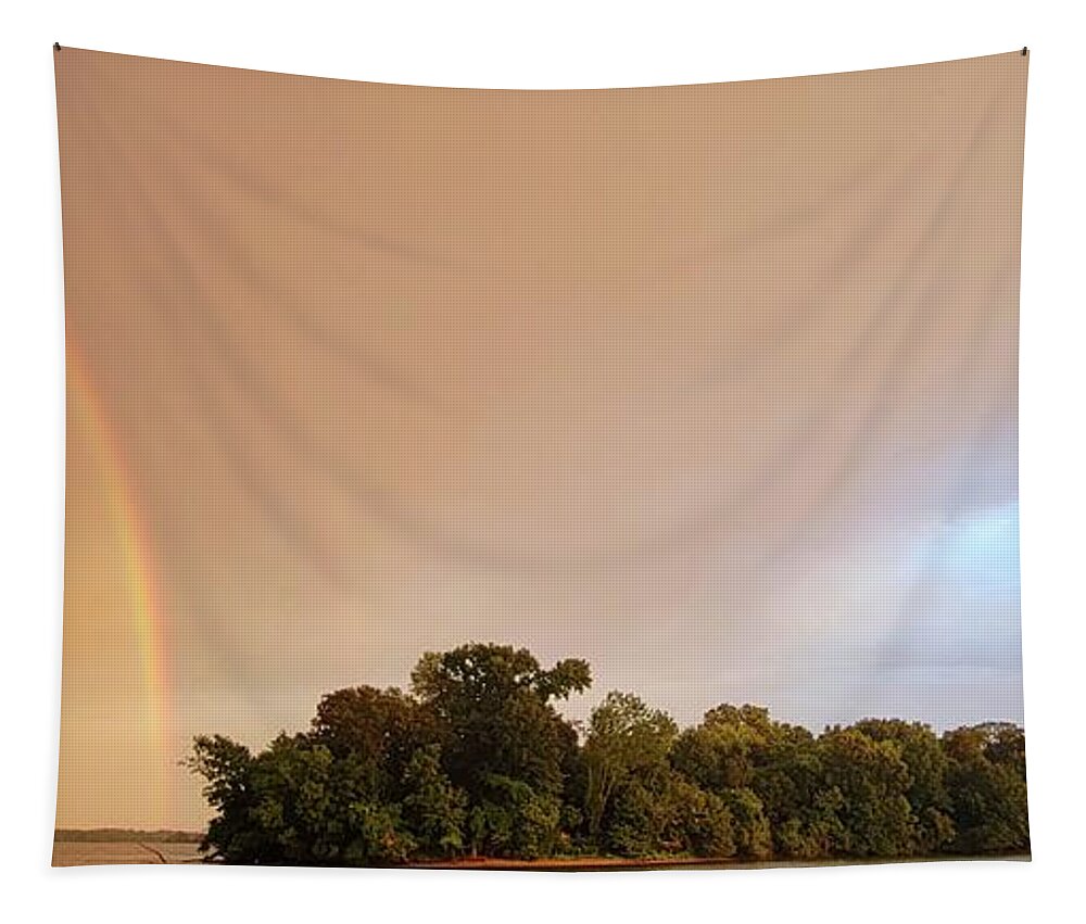 Weather Tapestry featuring the photograph Double Rainbow 8/29/21 by Ally White