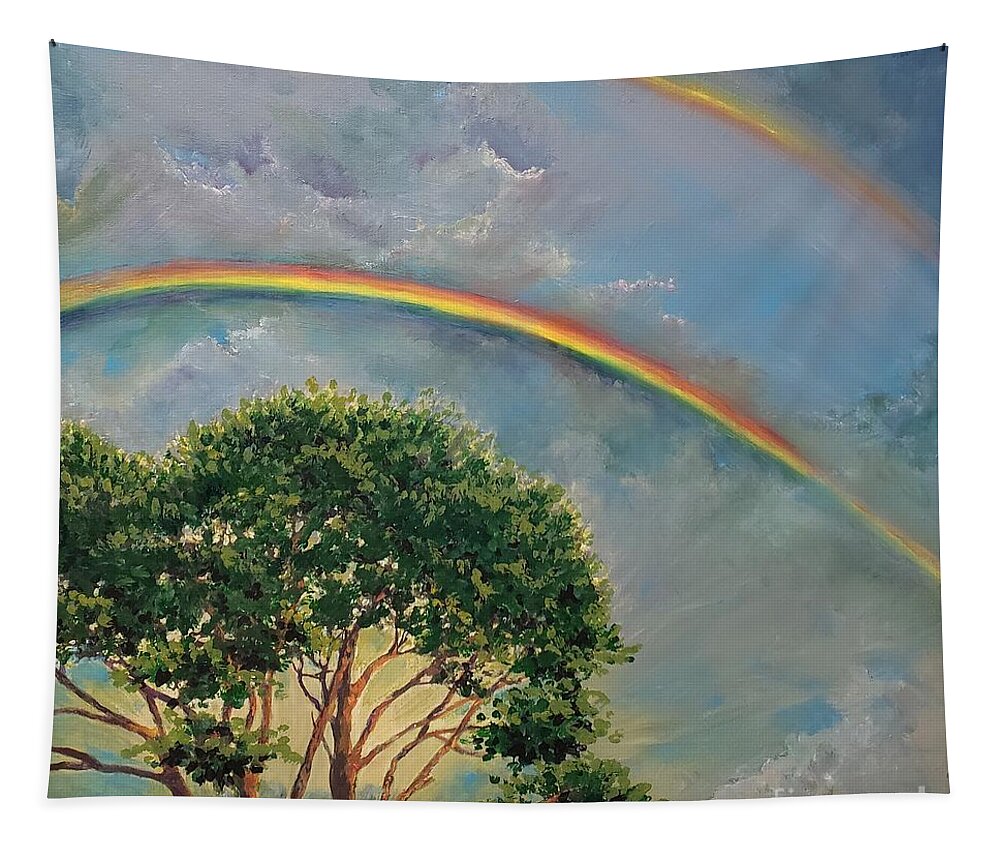 Rainbow Tapestry featuring the painting Double Rainbow by Merana Cadorette