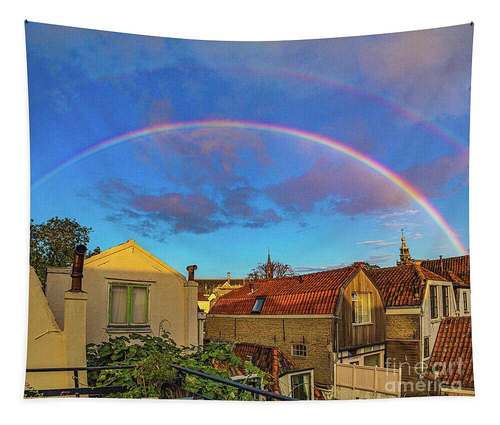 Gouda Tapestry featuring the photograph Double rainbow over Gouda by Casper Cammeraat