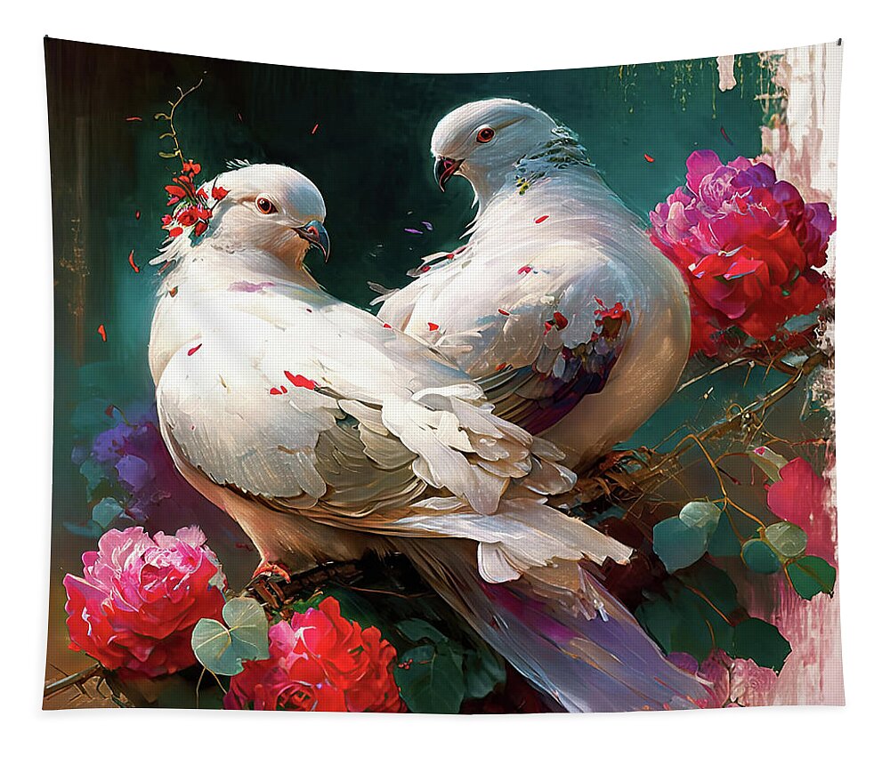 Dove Tapestry featuring the painting Doves In Love by Tina LeCour