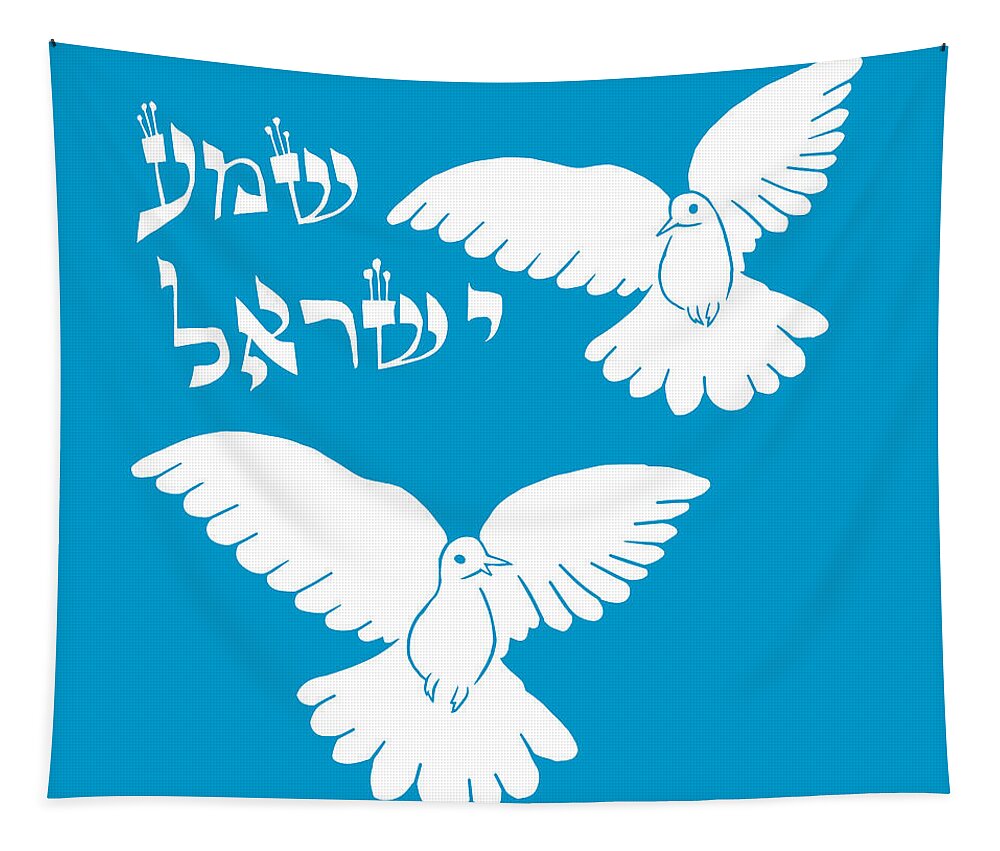 Doves Tapestry featuring the painting Doves White by Yom Tov Blumenthal