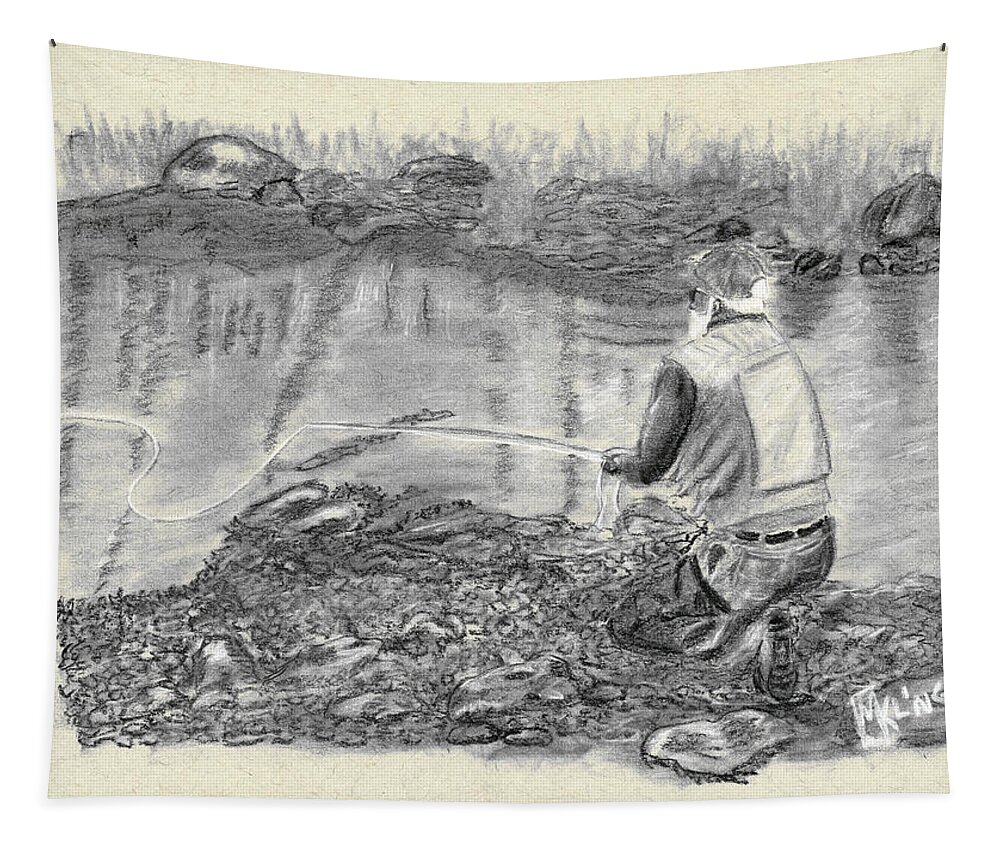 Rapidan River Tapestry featuring the drawing Down Low on the Rapidan by Mike Kling
