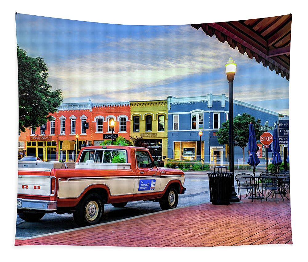 Bentonville Wall Art Tapestry featuring the photograph Downtown Bentonville Arkansas And Historic Old Truck by Gregory Ballos