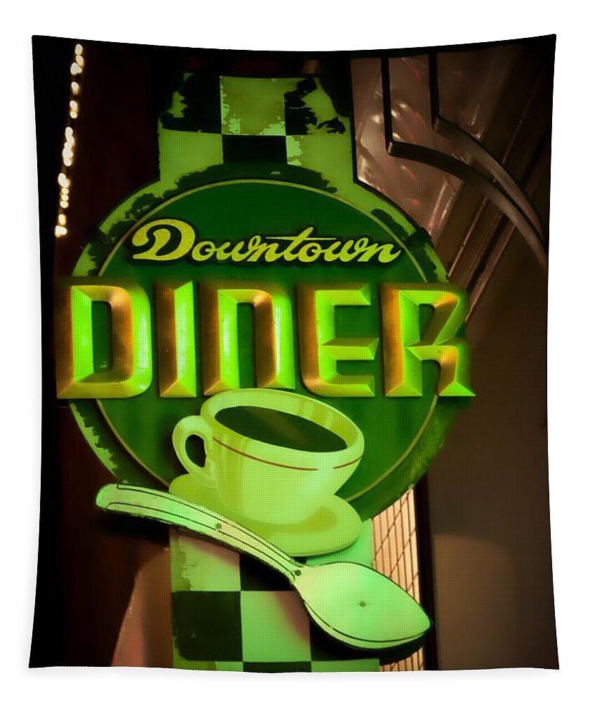 Downtown Diner Tapestry featuring the photograph Downtown Diner Route 66 Arizona by Mark Valentine