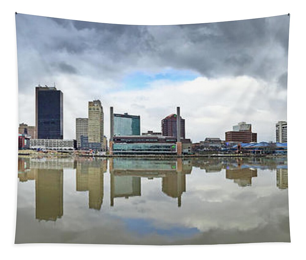 Downtown Toledo Tapestry featuring the photograph Downtown Toledo Panorama Reflections 1541 by Jack Schultz