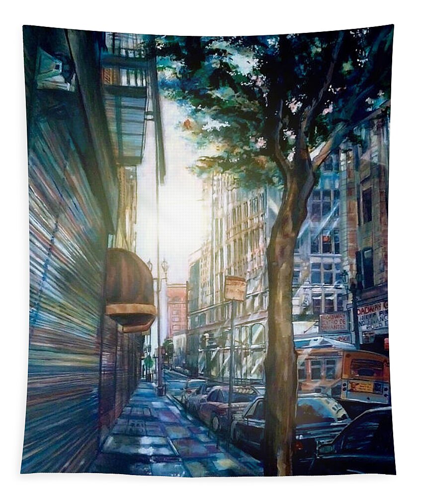  Tapestry featuring the painting Downtown by Try Cheatham