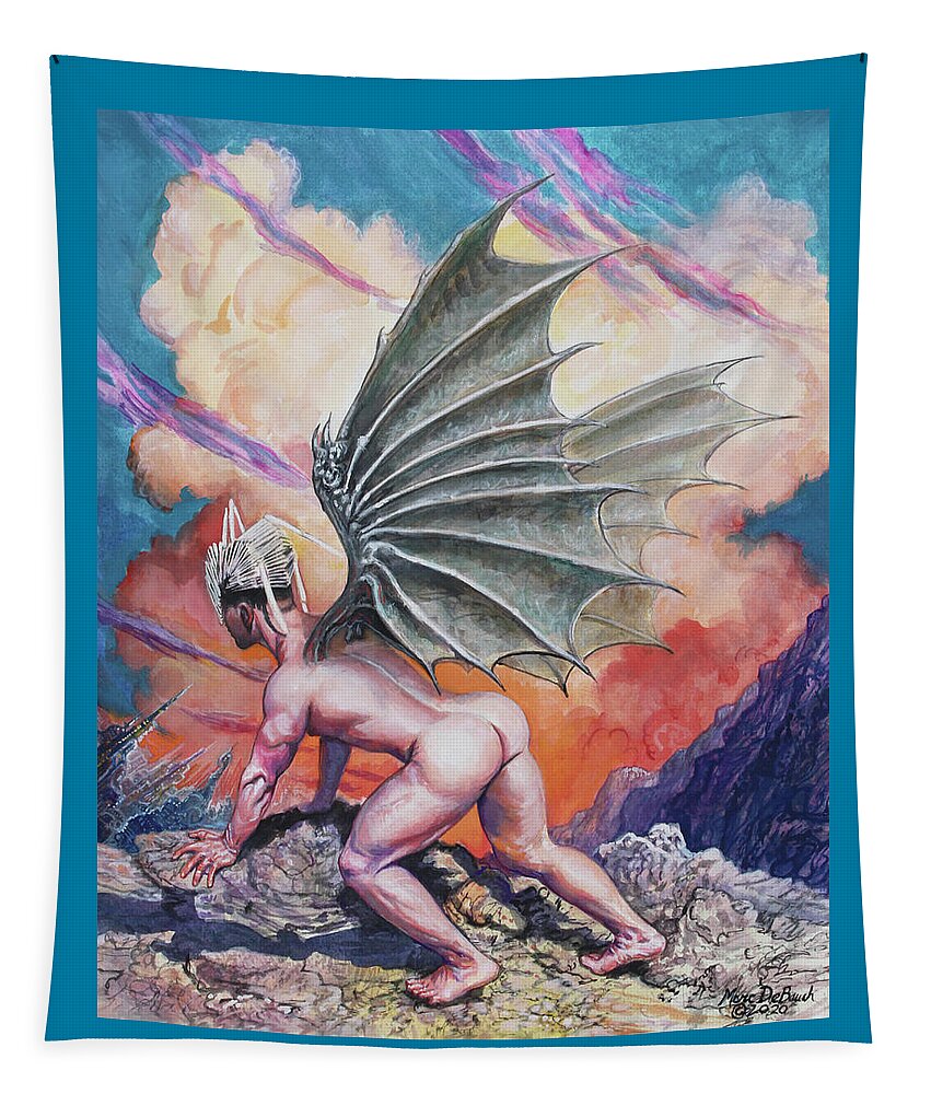 Male Nude Tapestry featuring the painting Dragon Boy by Marc DeBauch