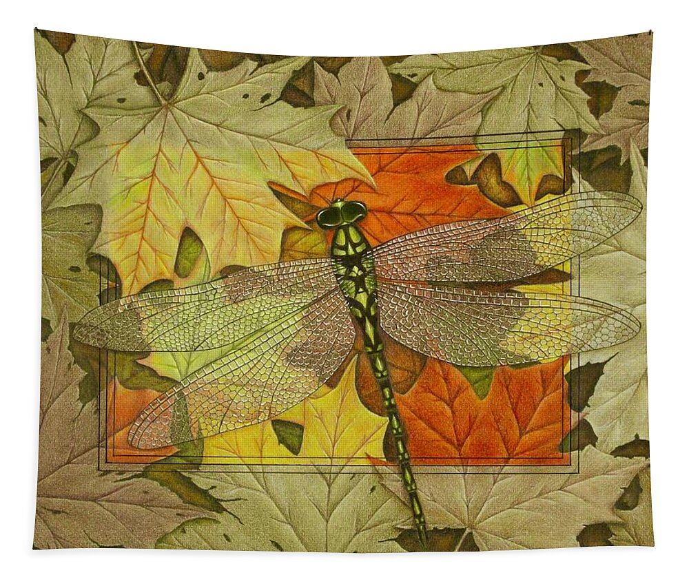 Kim Mcclinton Tapestry featuring the drawing Dragonfly Fall by Kim McClinton