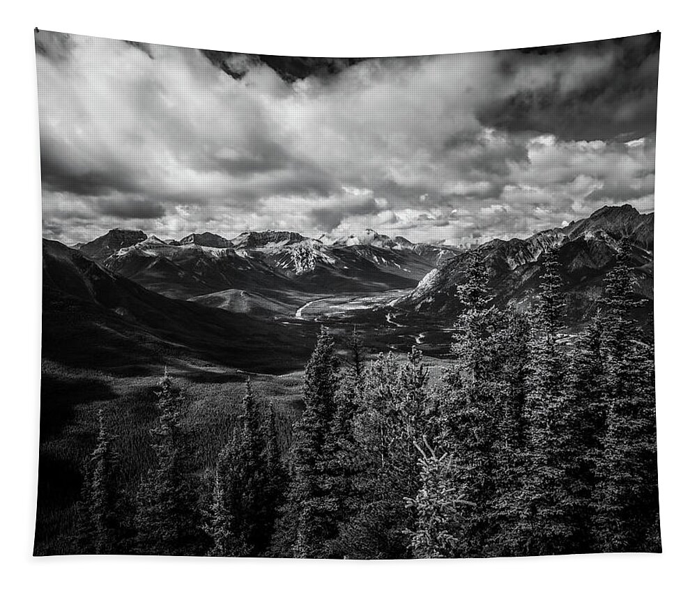 Bow Valley Tapestry featuring the photograph Dramatic Black And White Bow Valley Canada by Dan Sproul