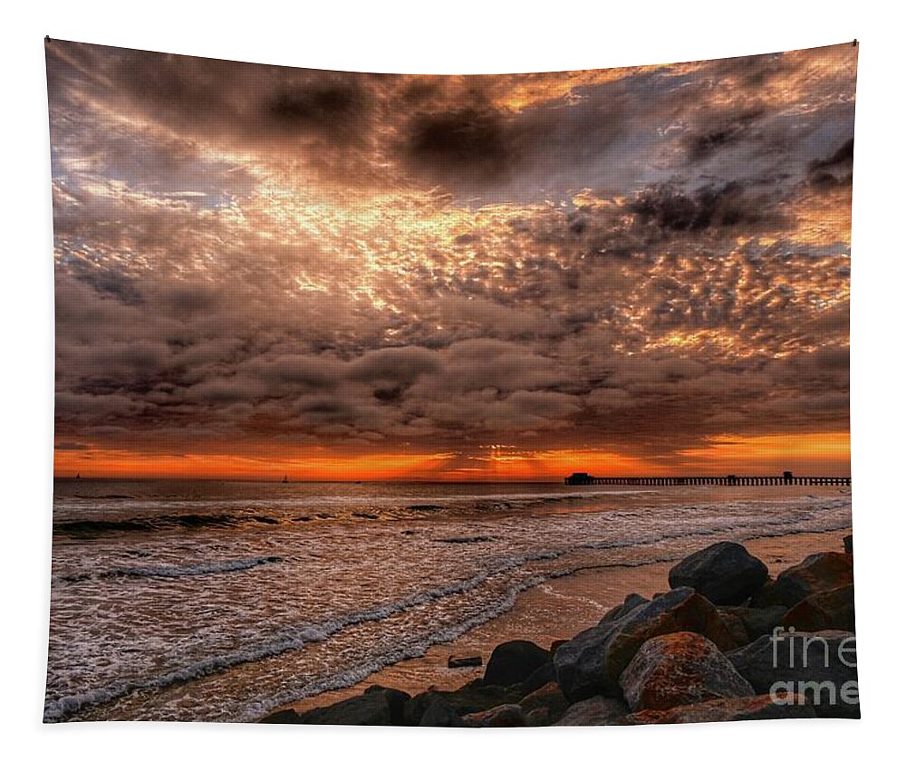 Sunset Tapestry featuring the photograph Dramatic sunset in Oceanside by Rich Cruse