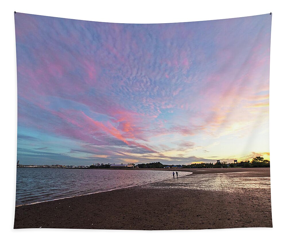 Boston Tapestry featuring the photograph Dramatic Sunset over Constitution Beach in East Boston by Toby McGuire