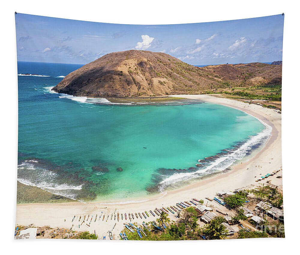 Asia Tapestry featuring the photograph Dramatic view of the Mawun beach in Lombok, Indonesia by Didier Marti