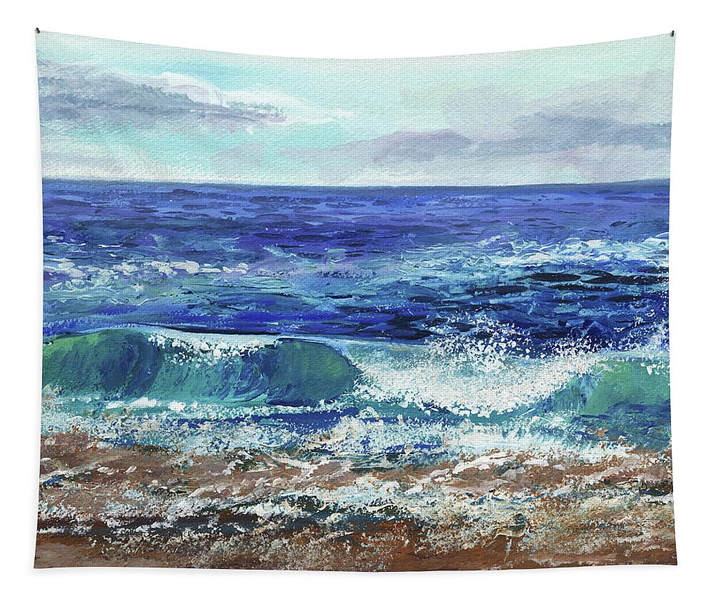 Dramatic Tapestry featuring the painting Dramatic Wave Dynamic Sea by Irina Sztukowski