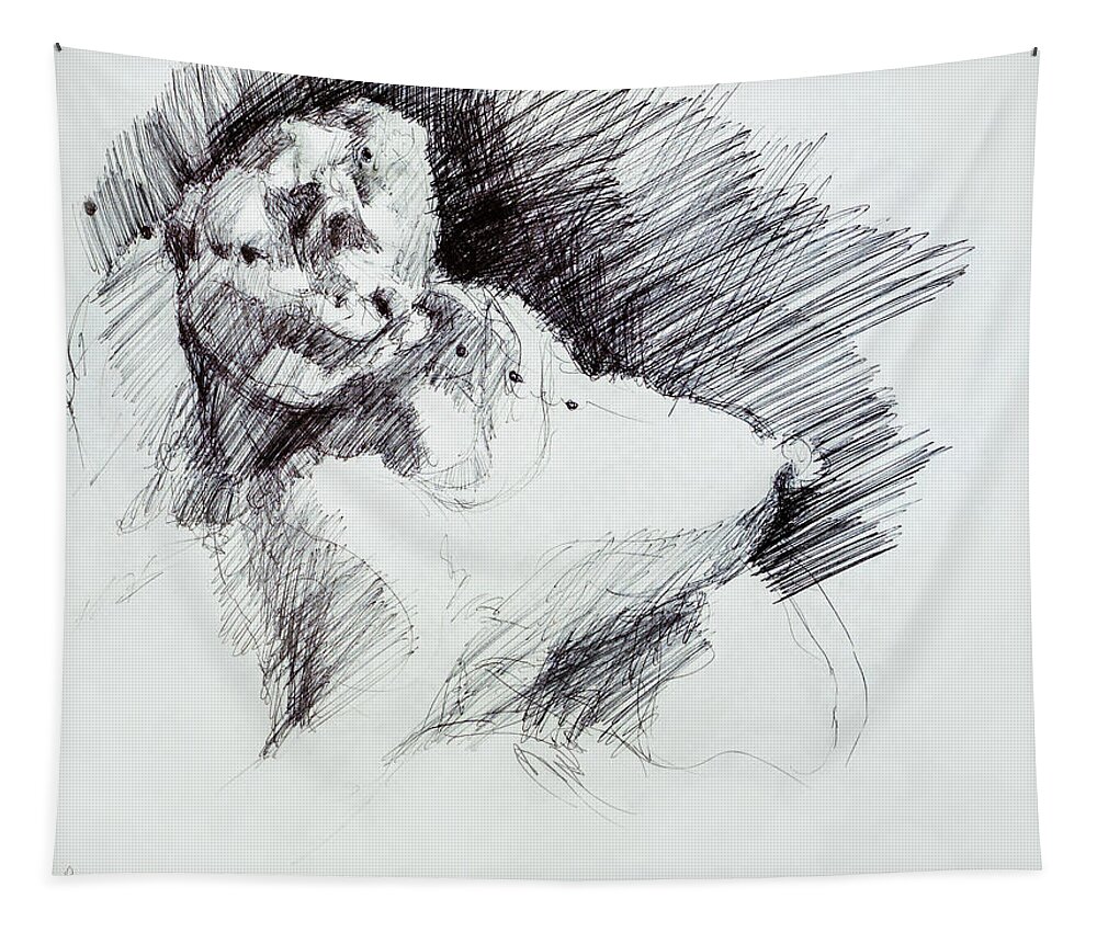  Tapestry featuring the drawing Drawing of a Woman 48 by Veronica Huacuja