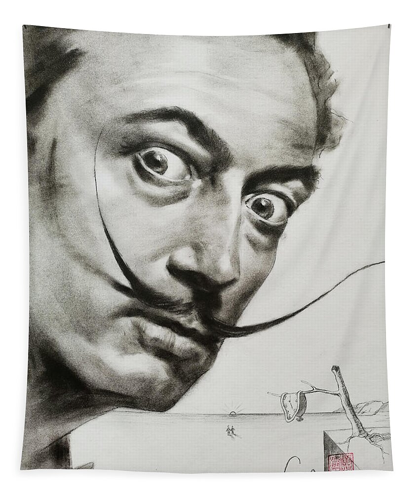 Original Art Tapestry featuring the drawing Drawing Salvador Dali with the lover by Hongtao Huang