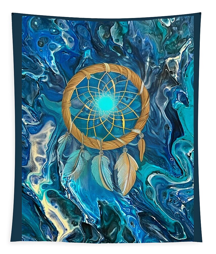 Aiart Tapestry featuring the digital art Dreamcatcher blue by Helene Melliger