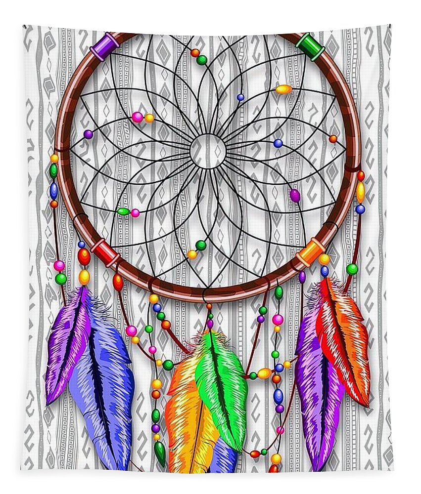  Cool Tapestry featuring the painting Dreamcatcher Rainbow Feathers by Lexi Phillips