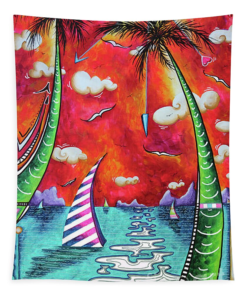 Tropical Tapestry featuring the painting Dreams Await Bold Colorful Tropical Seascape Nautical Sunset Painting by MADART by Megan Aroon