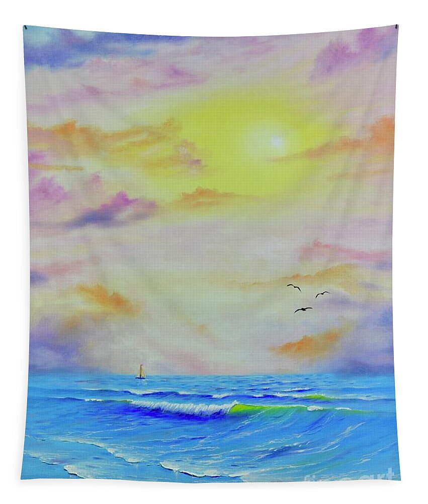 Beach Tapestry featuring the painting Dreamy Seascape by Mary Scott