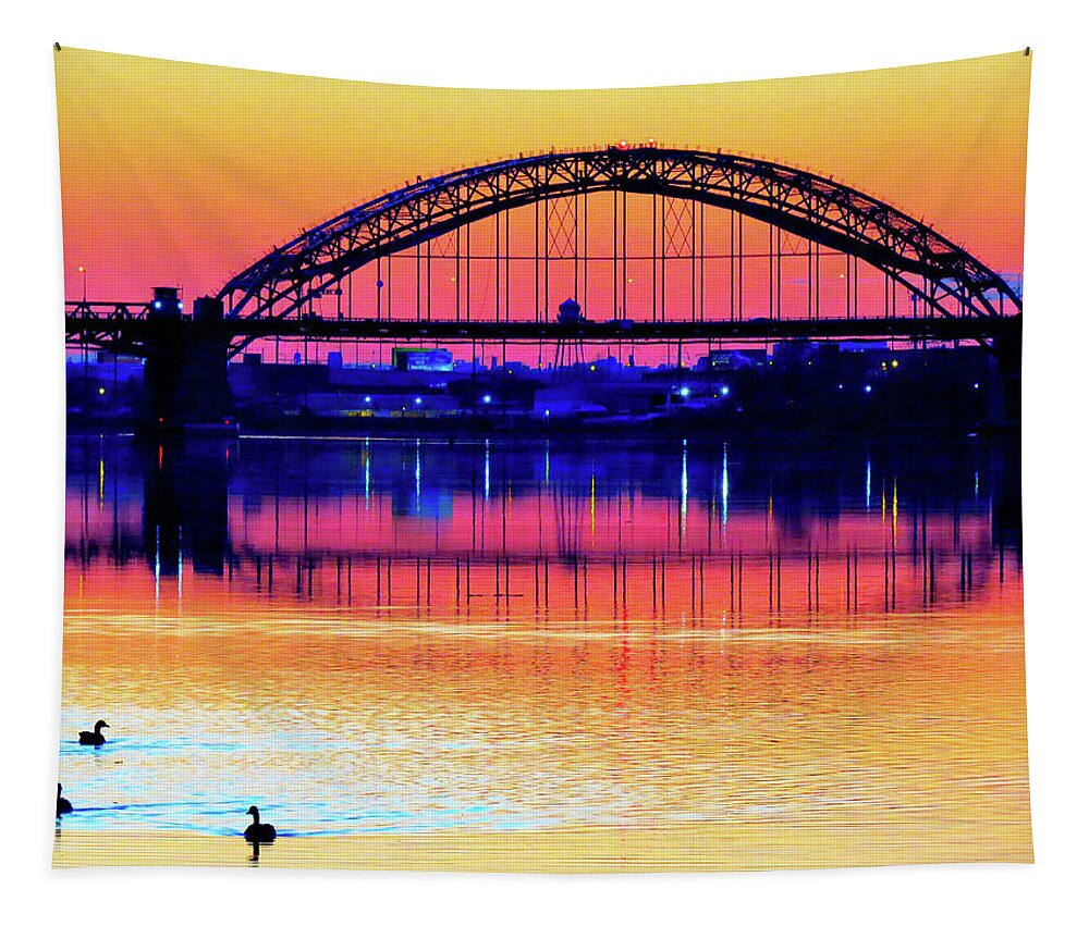 Bridge Tapestry featuring the photograph Drenched in Sunset Colors by Linda Stern