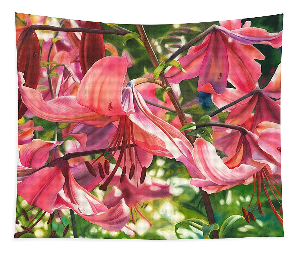 Lilies Tapestry featuring the painting Dripping Fragrance by Espero Art