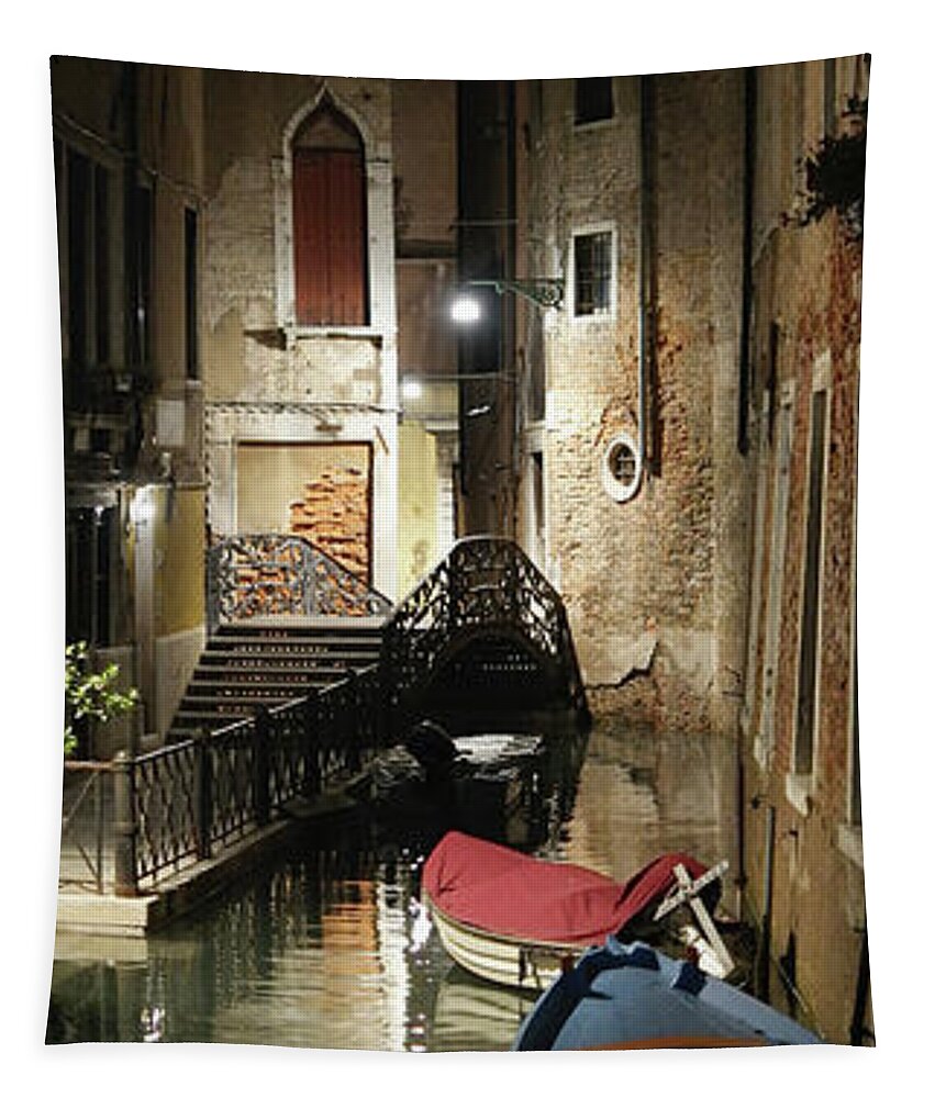 Night Tapestry featuring the photograph DSCF0000365 - Da Mario, Venice night view by Marco Missiaja