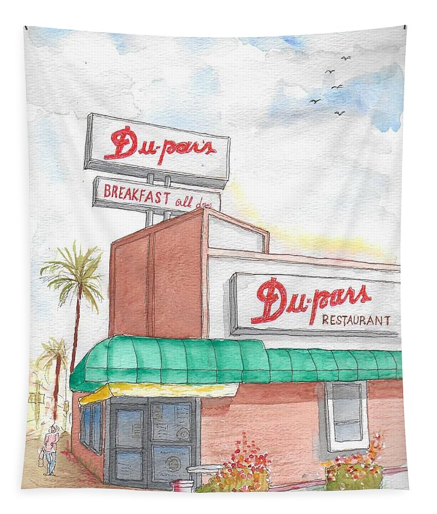 Du-pars Tapestry featuring the painting Du-pars Restaurant in Studio City, California by Carlos G Groppa
