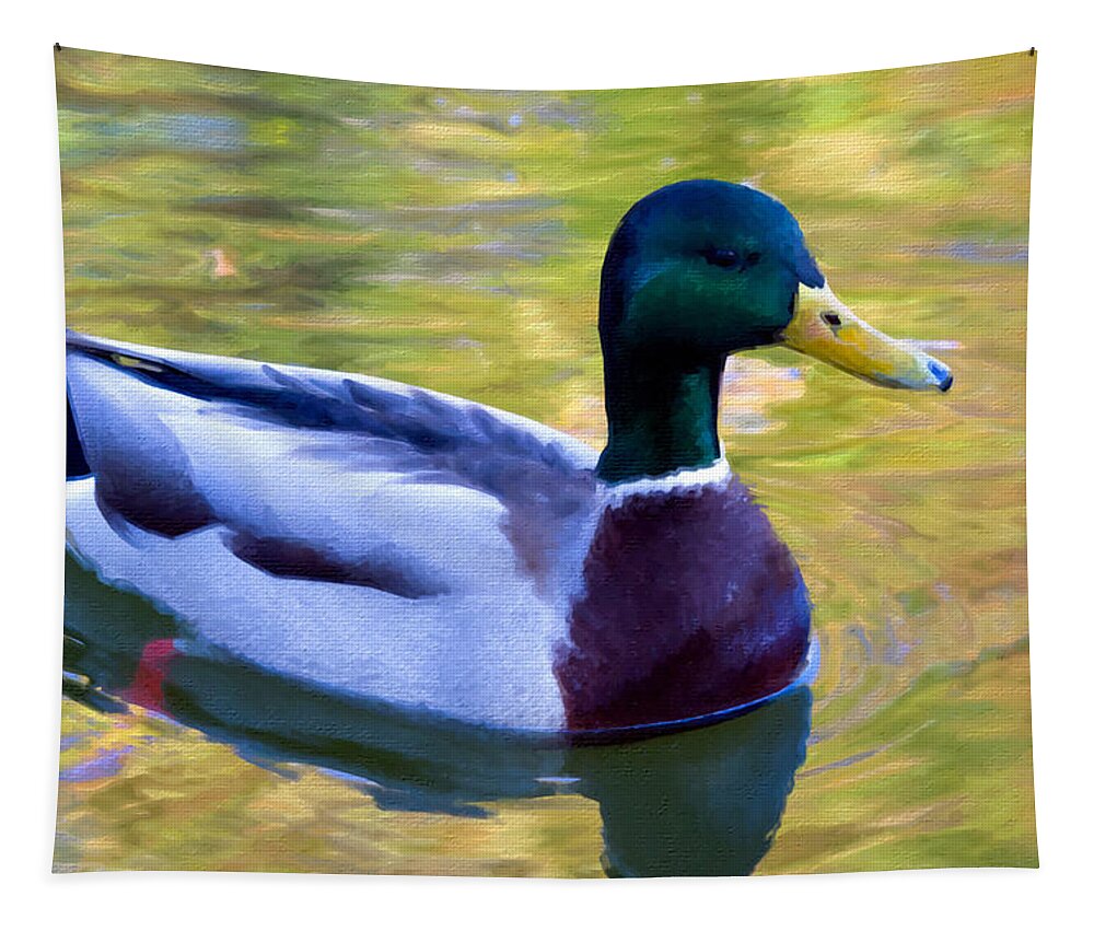 Bird Tapestry featuring the painting Duck Duck Goose Bird Flying Hunting by Tony Rubino