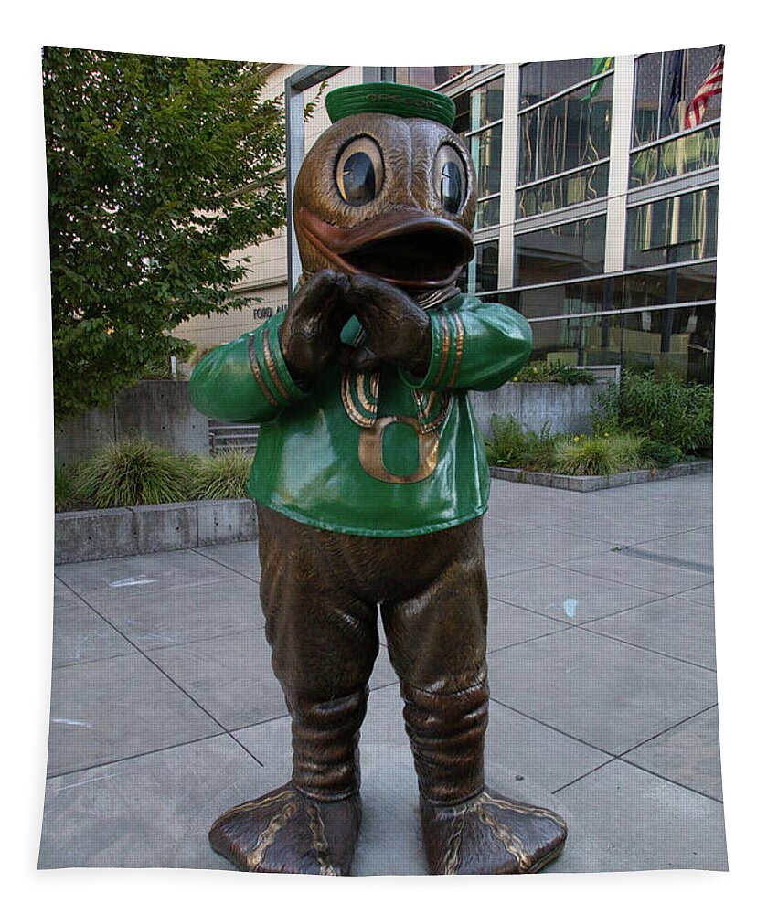 University Of Oregon Ducks Tapestry featuring the photograph Duck statue at the University of Oregon by Eldon McGraw