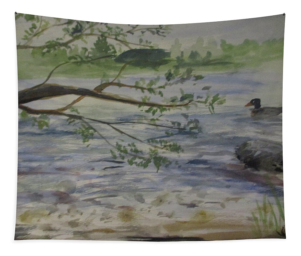 Duck Tapestry featuring the painting Duckie Duck Duck by Jen Shearer