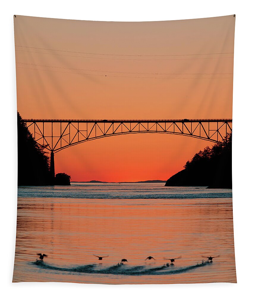 Deception Pass Tapestry featuring the photograph Ducks Under the Bridge by Michael Rauwolf