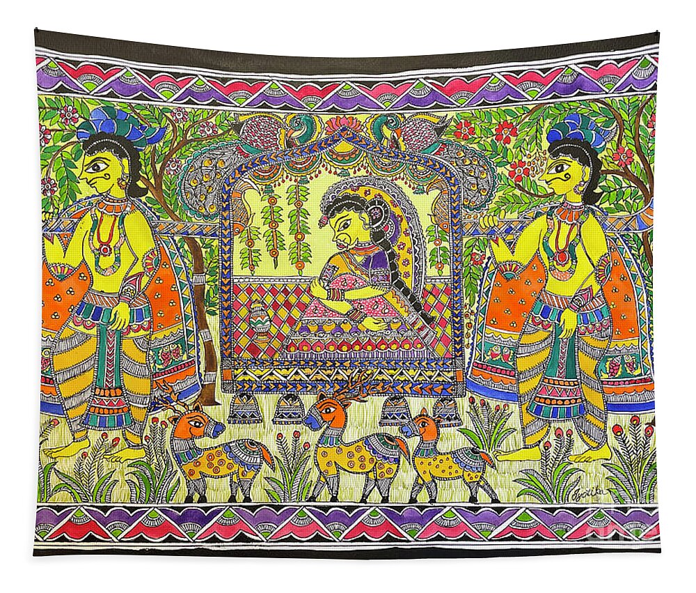 Madhubani Art Tapestry featuring the painting Bride in Palanquin-Dulhan ki Vidai in Palanquin by Jyotika Shroff